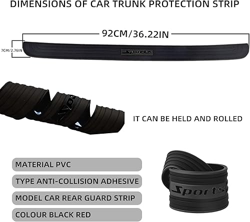 Miniatura 2 de Protector de parachoques trasero de automóvil, antiarañazos, de goma abrasiva, protector de umbral de puerta de maletero de 35.1 x 2.75 pulgadas,