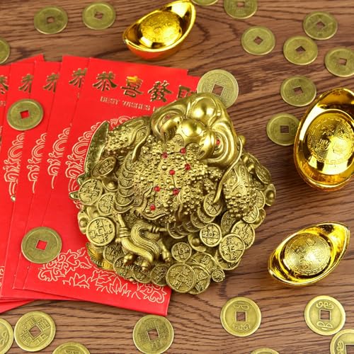 Coopay 300 Pieces Chinese Coins New Year Feng Shui Coins Good Luck Fortune I-Ching Ornament with Red Lucky Pouch for Health and Wealth (1 Inch and 0.8 Inches) by Coopay - Image 3