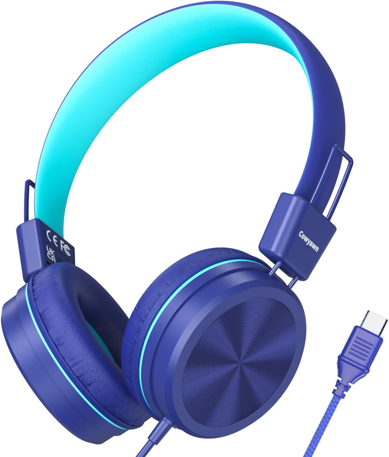  USB Type C Kid Headphone for School, Kid Headphones with USB C Cord | HD Stereo Sound, 94dB Volume Limited, Tangle Free Cord, Foldable On-Ear USB C Headphones for Kids/Children/Teens, Dark Blue