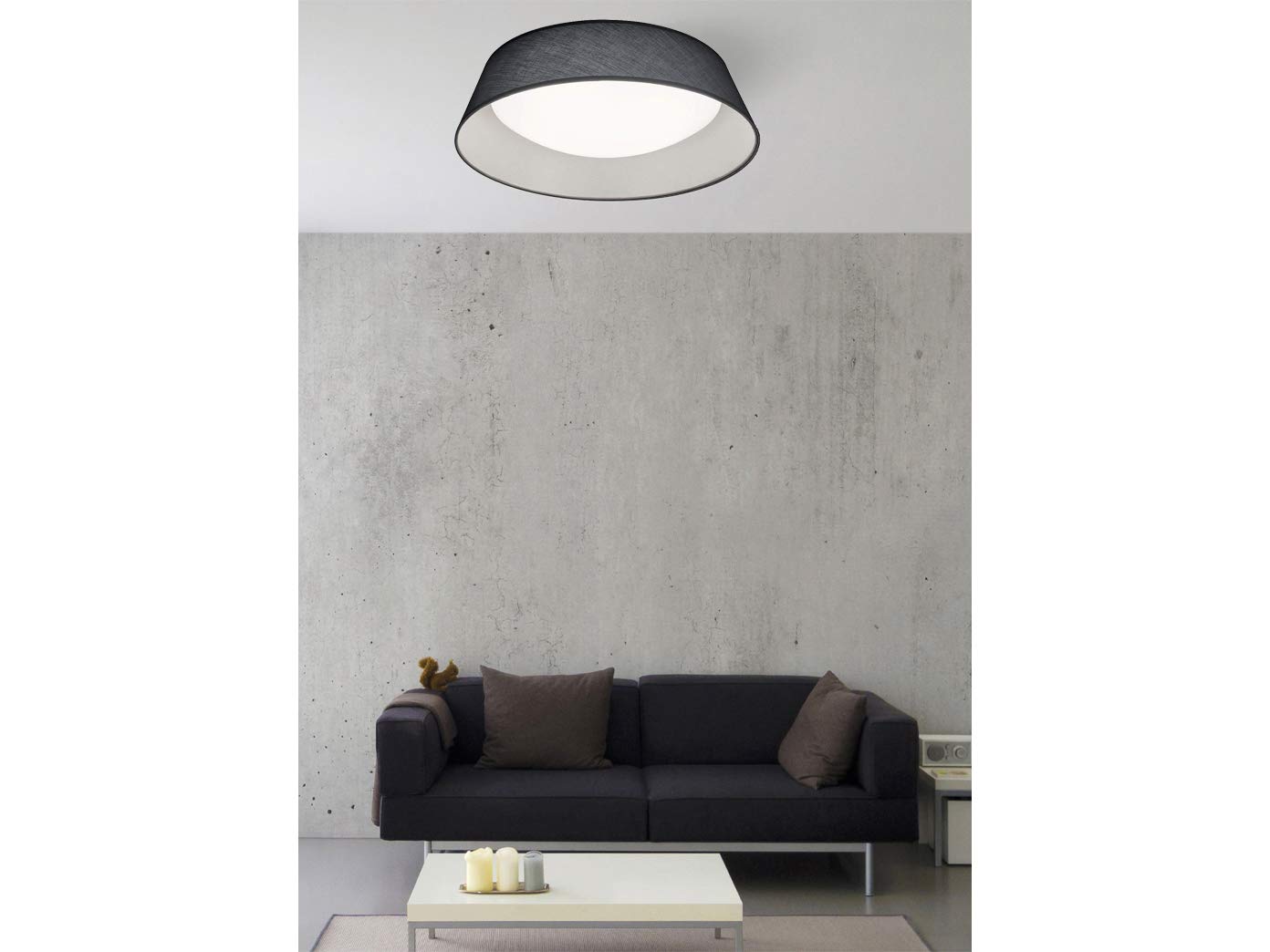 Reality Leuchten LED Deckenleuchte Ponts R62871811, Acryl weiß, Stoffschirm grau/weiß, inkl. 18 Watt LED
