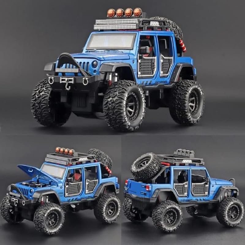 Image of 1:24 Jeep Wrangler Rubicon Alloy Diecast Pullback Metal Car Toy with Sound Light & Opening Doors - Best Gift Toy for Kids