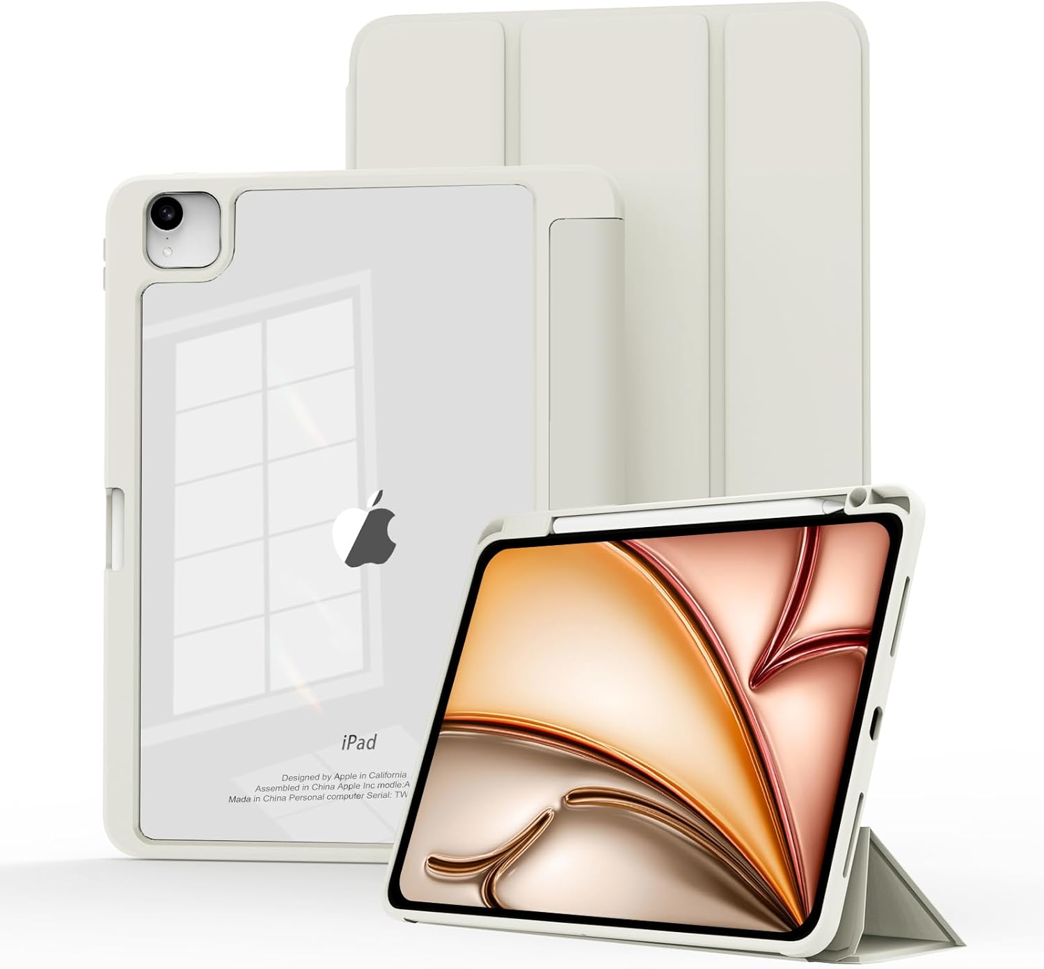 Case for iPad Air 13 inch 2026/2025/2024 M4/M3/2,Slim Smart Cover for 2022 iPad Pro 12.9 inch (4/5/6th Gen) with Pencil Holder,Trifold Stand with Clear Back Shell, Creamy White