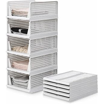 Allyson  Pack of 5 Wardrobe Organisers Stackable & Foldable White