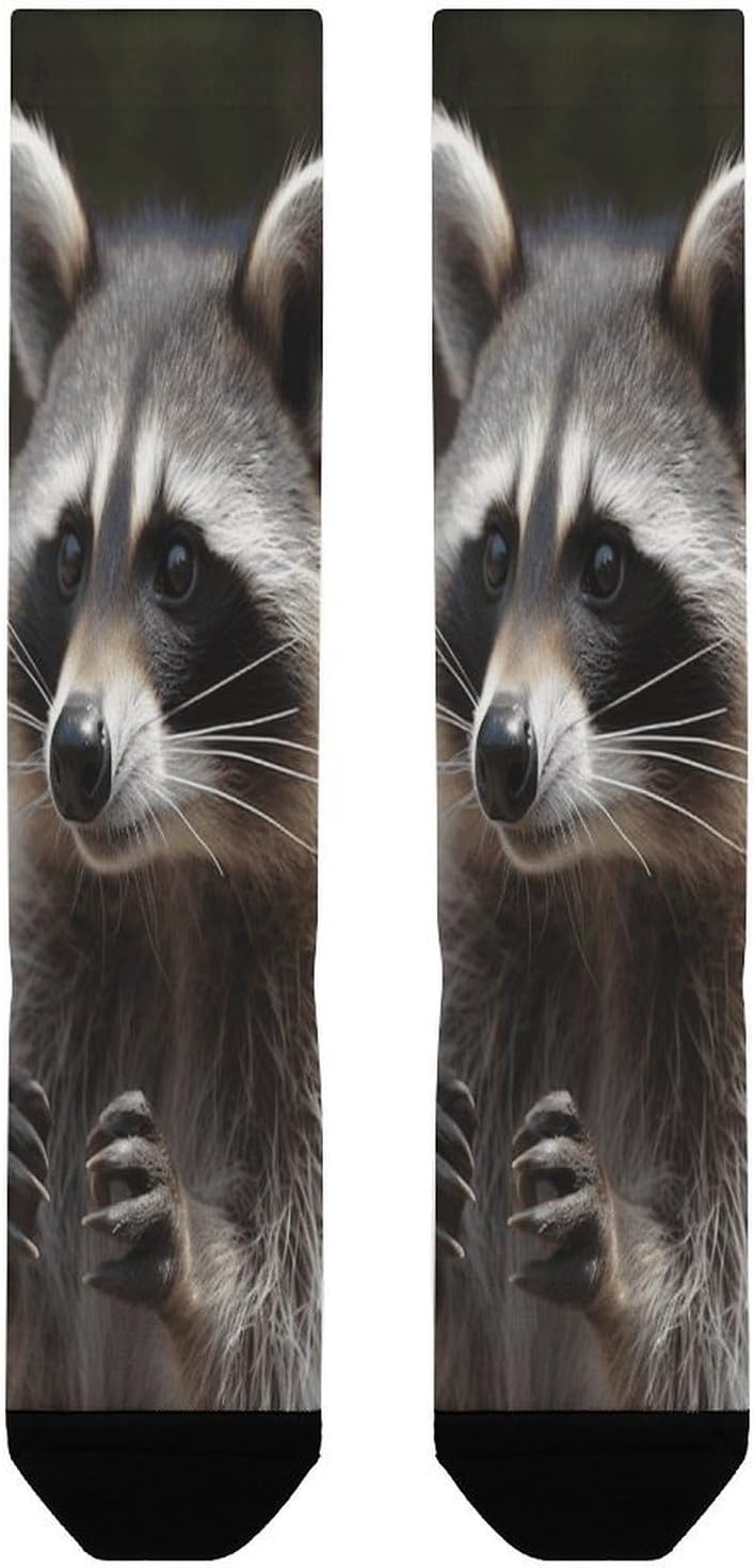 Raccoon Mid-Calf Socks Women Warm Knee High Socks Cozy Hiking Skiing Soft Boot Mid Calf Stocking Unisex