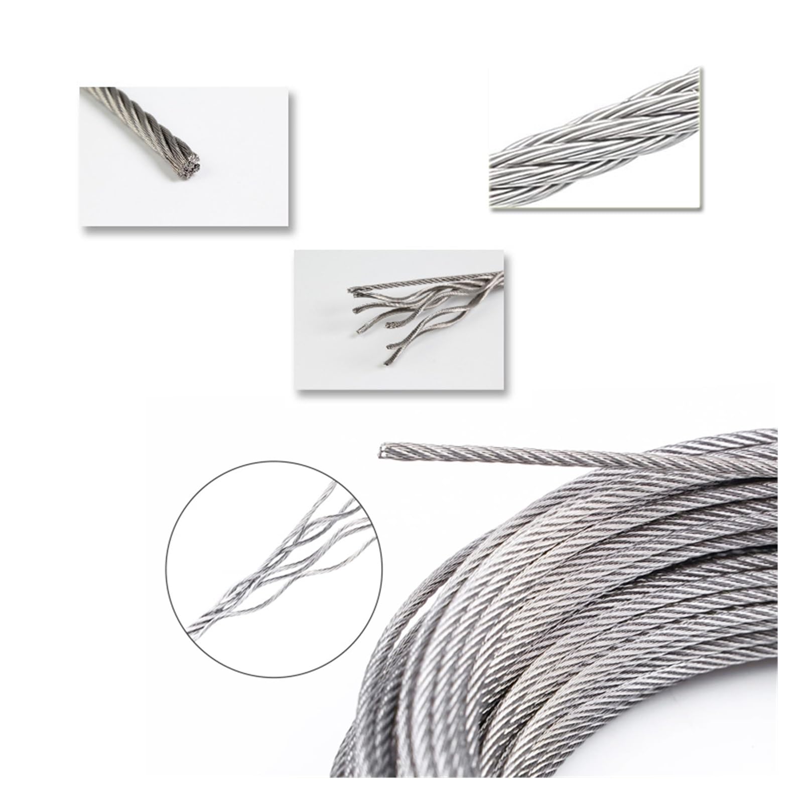 Câble Acier Inoxydable 3mm X 50m - Construction 7x7, Charge Rupture 517kg - DIN 3055