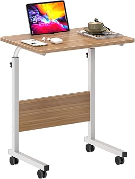 SogesHome 23.6 inch Adjustable Mobile Bed Table Portable Laptop Computer Stand Desks with Tablet Slot Cart Tray, Teak