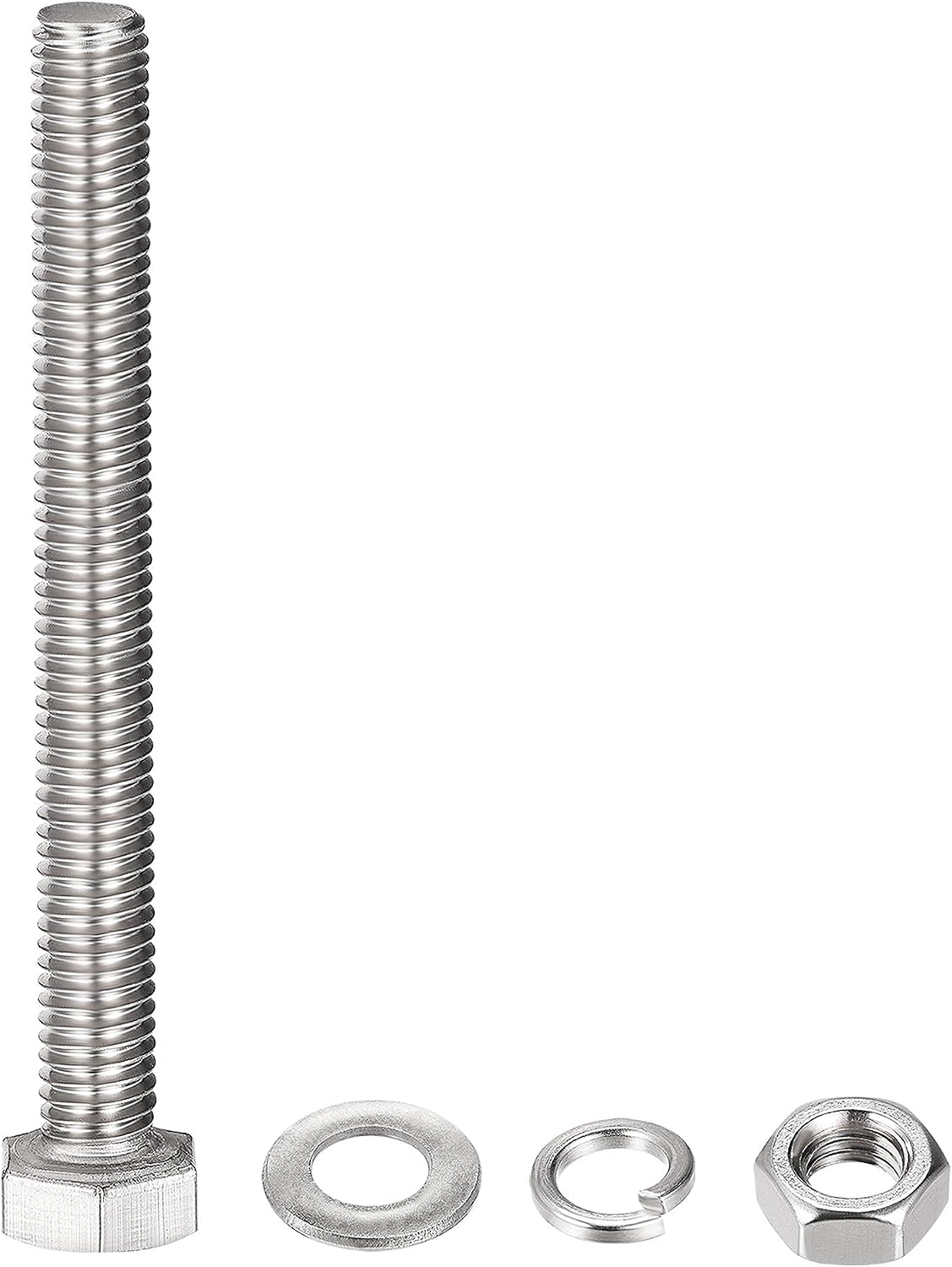 sourcing map M8 x 70mm Hex Head Screws Bolts, Nuts, Flat & Lock Washers Kits, 304 Stainless Steel Fully Thread Hexagon Bolts 6 Sets - Image 4