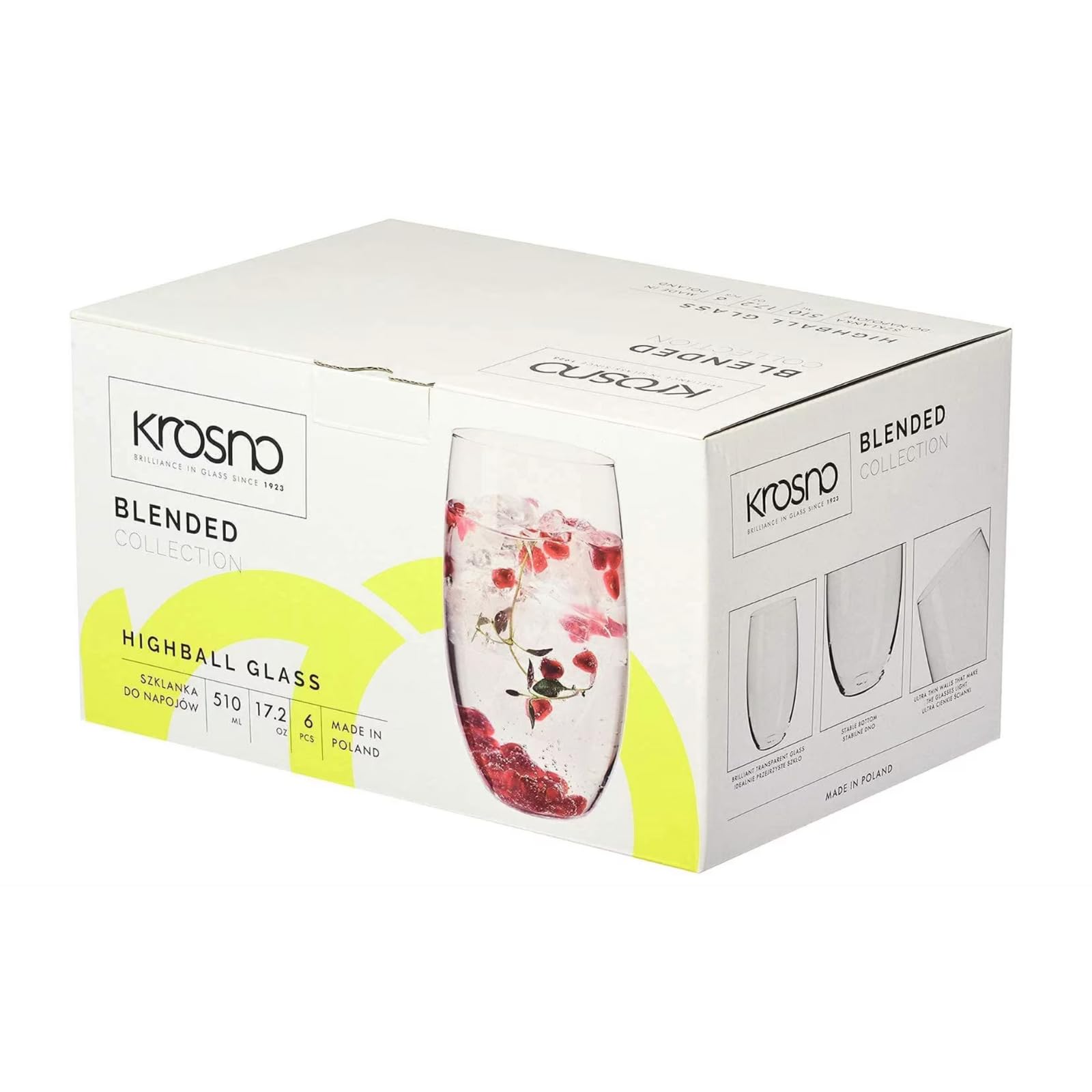Krosno Vasos de Agua Jugo | Conjunto de 6 Piezas | 510 ML | Blended Collection | Perfectos para Uso en Casa, Restaurante y en Fiestas | Apto para Lavavajillas