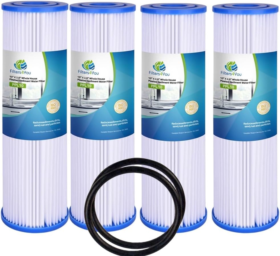 F4Y – Pleated Sediment Water Filter Cartridges Compatible with FXWPC Models – Removes Bad Taste and Odor – Whole House Replacement Filter Cartridge – 10" x 2.5" (4 Pack with 2 O-Rings)