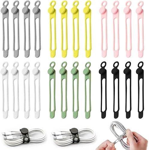 Miniatura 8 de Sujetacables de silicona, organizador de cables de datos reutilizable, cable elástico multiusos para agrupar auriculares, cargador de teléfono, 6