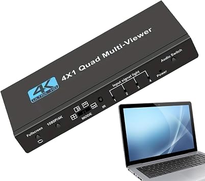 Split Screen TV - Seamless 4-Way TV Display Switcher with Multi-Screen Splitter, Quad Video Adapter, Durable Multi-View Monitor Hub Live Stream Security System in Conference Room