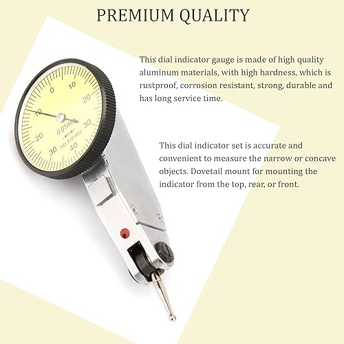 Miniatura 4 de Indicador de prueba de dial, 0.000-0.031 in 0.000 in Indicador de dial de prueba con abrazadera de cola de milano y caja de almacenamiento, esfera