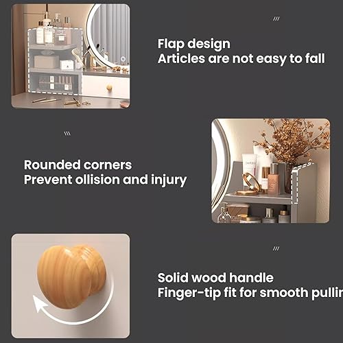 Miniatura 7 de Mesa de tocador de maquillaje con 3 cajones y 4 estantes, escritorio de tocador con espejo iluminado LED, brillo ajustable de iluminación, mesas de