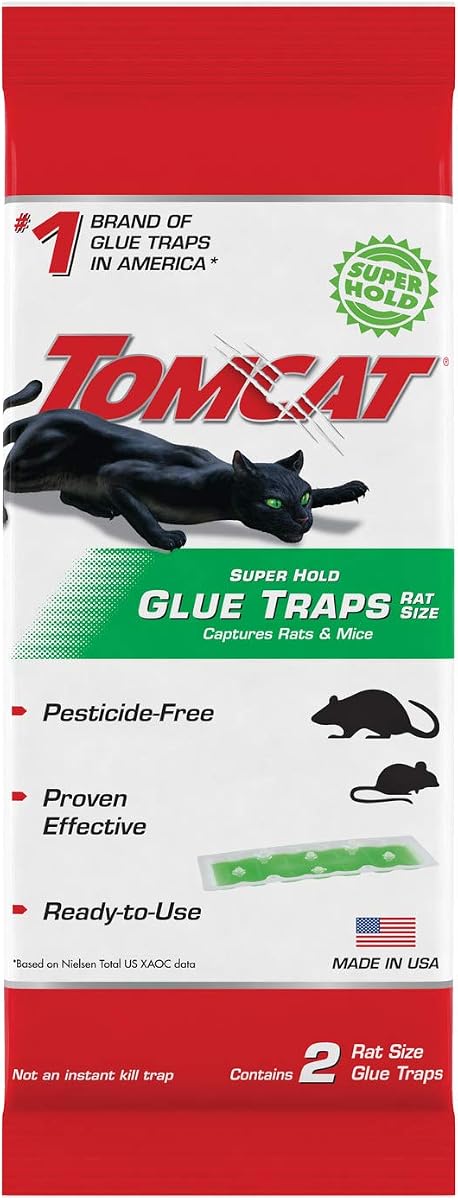 Trampas de pegamento Tomcat Super Hold tamaño rata, 2 trampas | Para ratas, ratones, serpientes, cucarachas, arañas y escorpiones, listas para usar