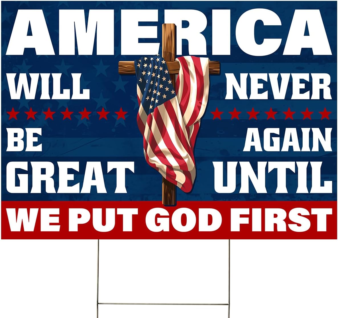ThuhaTree Store Patriotic God America Flag Never Great Again Yard Sign, america flag patriotic outdoor yard decor, us flag patriotic outdoor sign