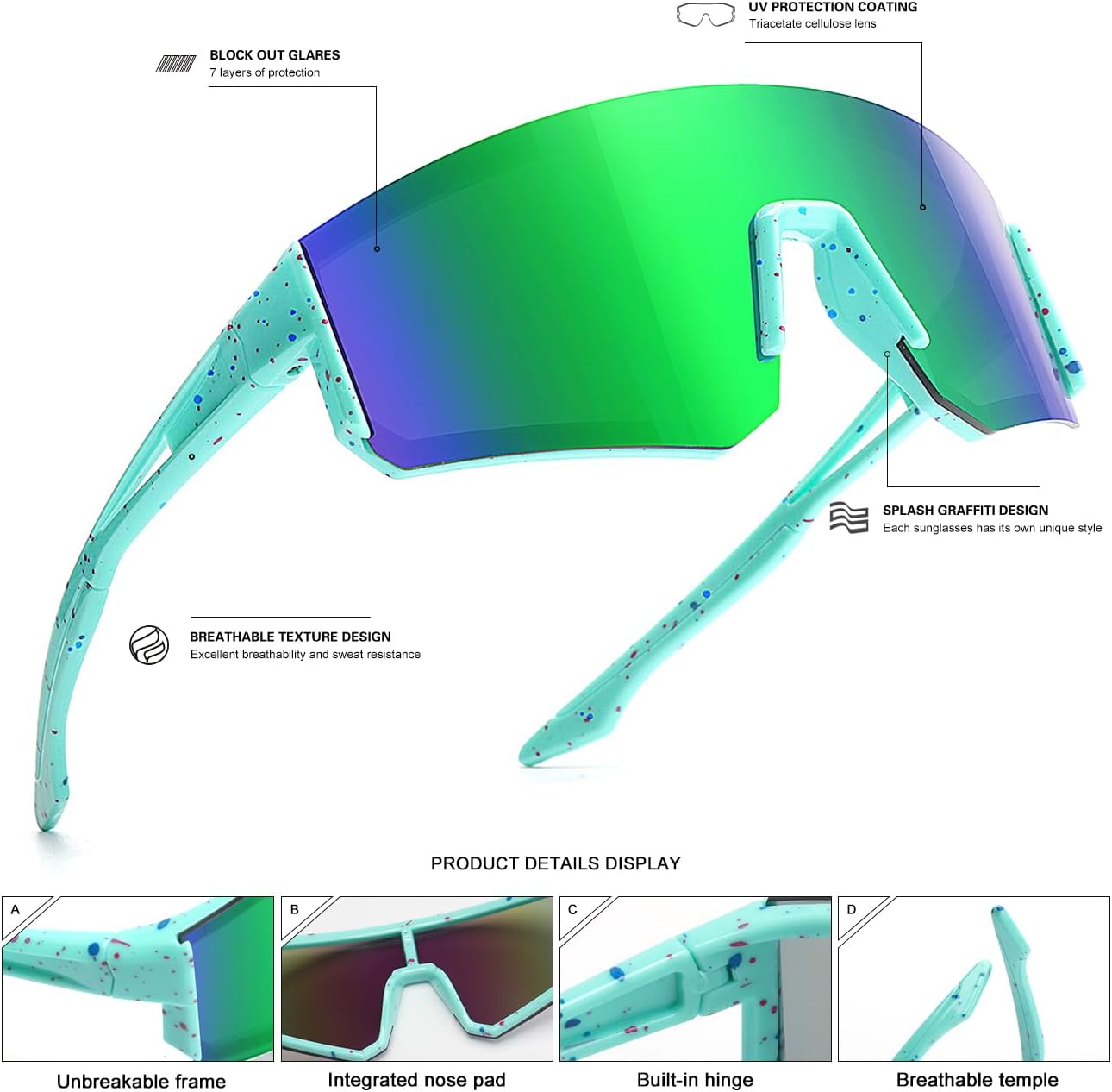 SEKKAF Youth Baseball Sunglasses for Boys Girls Age 6-12 Softball Cycling Sports Sunglasses for Kids Lightweight Frame image 4