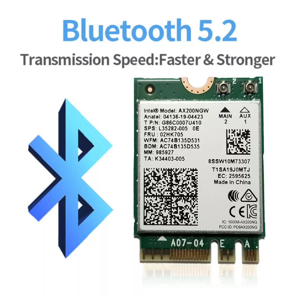Scheda adattatore Intel WiFi 6 AX200 M.2, Dual Band 802.11ax, fino a 2,4 Gbps, Bluetooth 5.2, compatibile con Windows 10/11