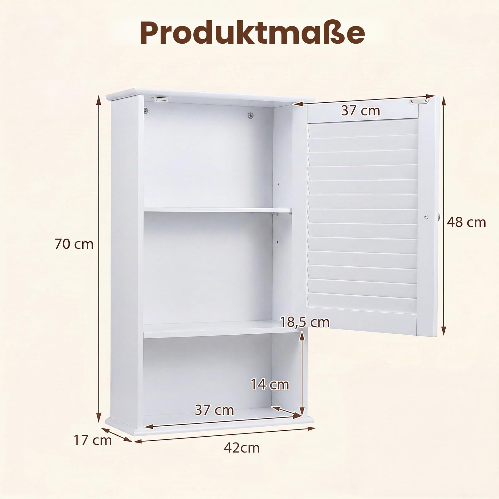 LIFEZEAL Hängeschrank Badezimmerschrank, Wandschrank mit Tür & Verstellbarer Ablage, Wandschrank Badschrank wandmontage, Küchenschrank Medizinschrank, 42 x 17 x 70 cm
