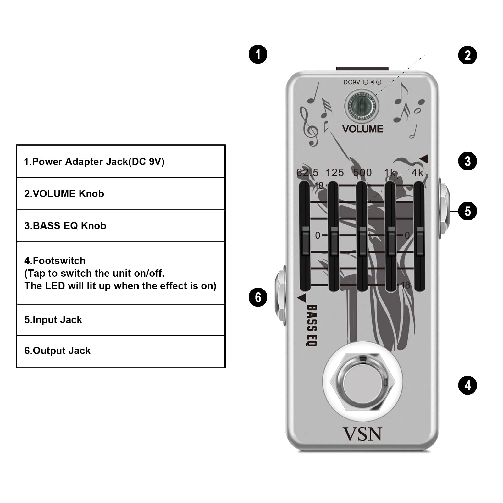 Amazon | VSN ギター ベース EQ ペダル 5 バンド イコライザー ペダル