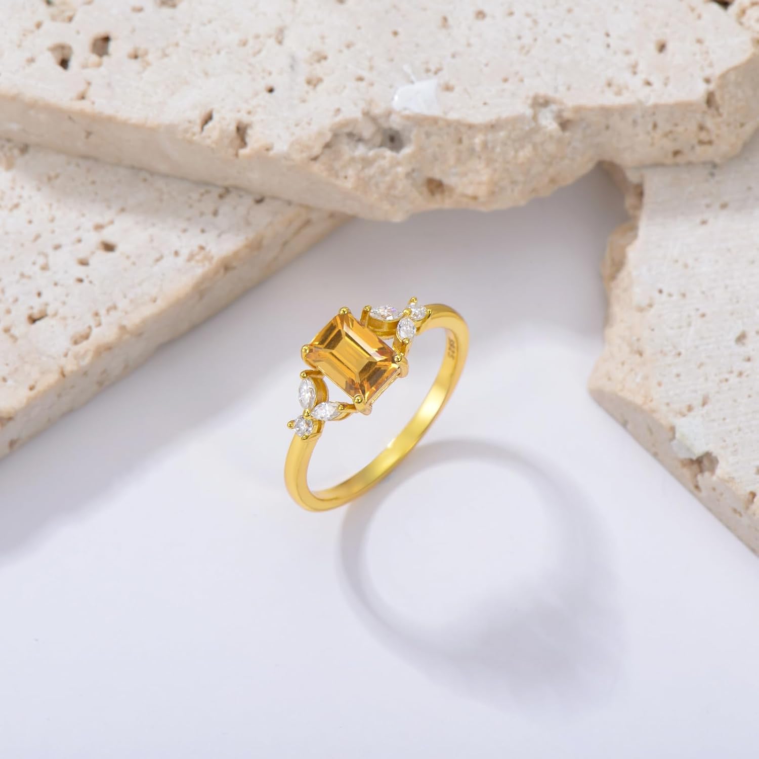 1CT Emerald Cut Gemstone Rings for Women 10K 14K 18K Gold Gemstone and Moissanite Ring Promise Engagement Wedding Anniversary Ring for Her Size 4-15
