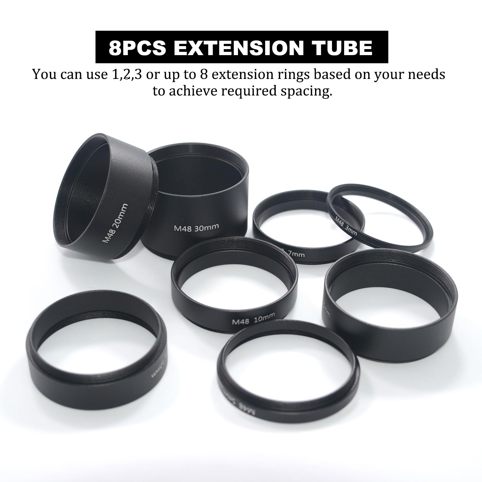 8PCS M48x0.75 Telescope Extension Tube Set,2"/M48 Extension Tube Kit Length 3mm 5mm 7mm 10mm 12mm 15mm 20mm 30mm Extending for Astronomical Telescope Photography - Image 4