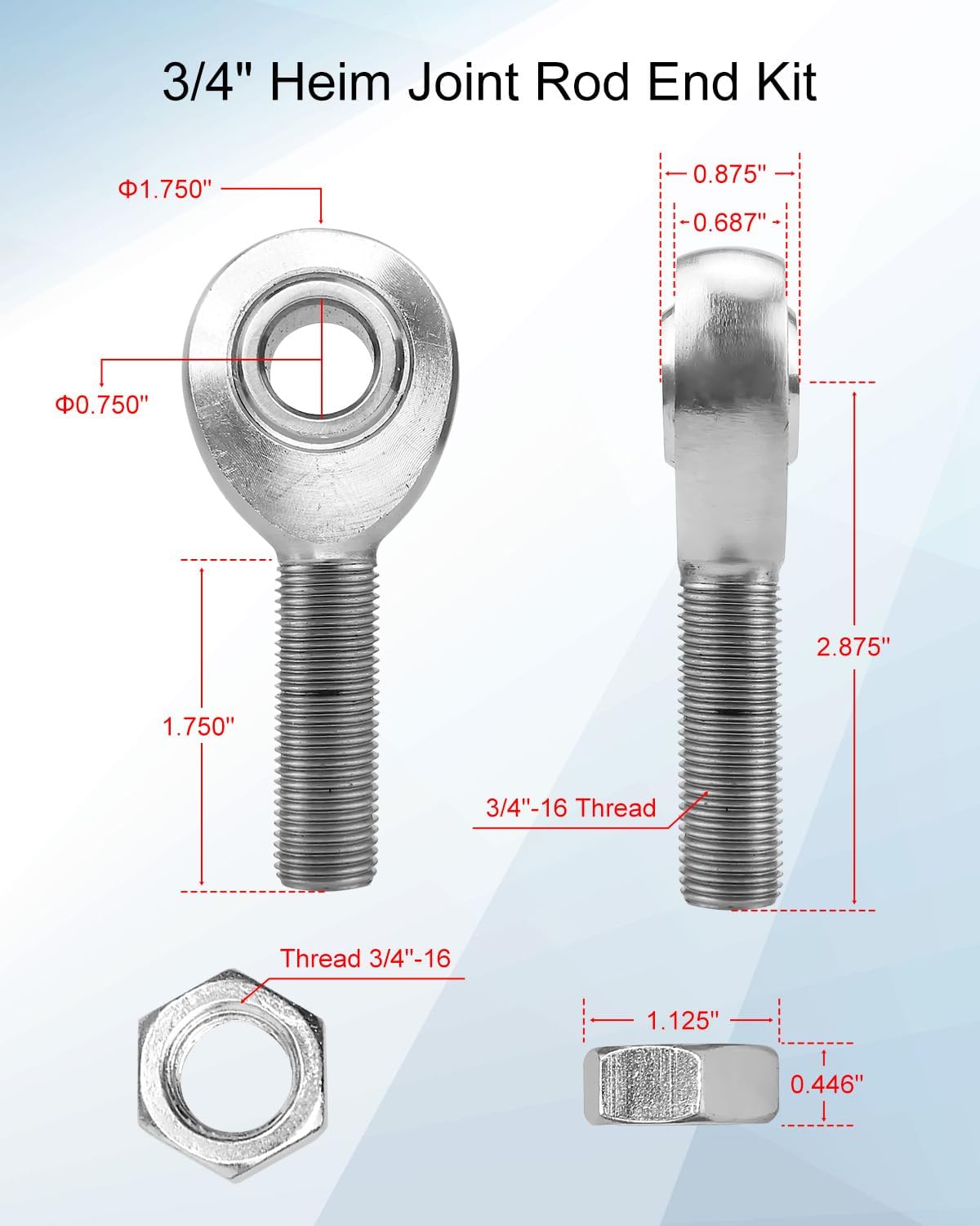 2 Set 3/4” Heim Joint Rod End Kit, Left and Right Hand Thread Heim Joint, 2 Link 750" Chromoly Joints and Panhard Rod End Kit for Steering and Suspension Traction Bars Steering Joints