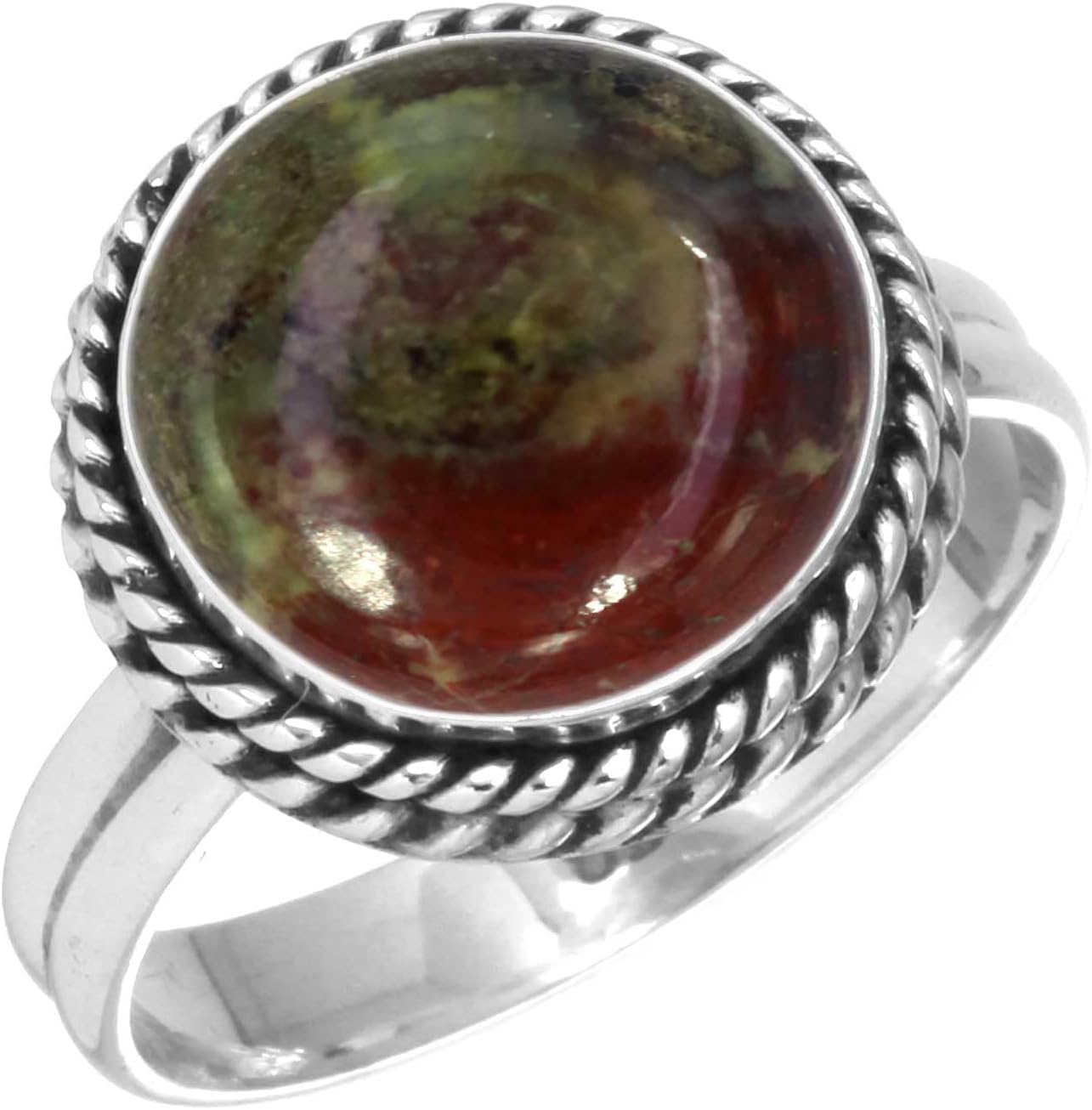 Chunky Natural Gemstone Ring For Women Rose Quartz, Lapis, Pearl, Onyx Round Boho Genuine 925 Sterling Silver Handmade Jewelry