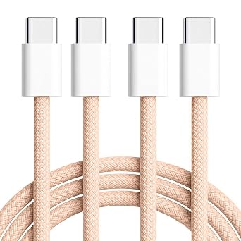 2-Pack 3.3FT USB C to USB C Braided Fast Charging Cable, 60W PD Type-C Power Cord for iPhone 17/16/15 Pro Max, MacBook Air, iPad Pro, Samsung Galaxy, Pixel, Android Auto, CarPlay, Pink