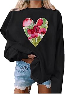 MUDUH Women's Autumn And Winter Casual Hoodless Sweater Love Printing Pullover Loose Sweater Graphic Sweatshirt Women Vintage