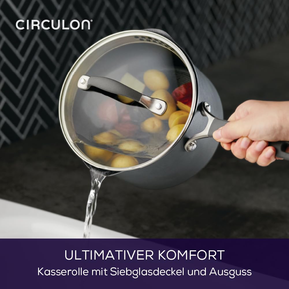 Circulon Scratch Defense Saucentopf-Set - Induktions-Saucenpfannen-Set mit Antihaftbeschichtung und Deckeln, 14 cm, 16 cm & 18 cm, spülmaschinen- und backofenfestes Kochgeschirr, Grau