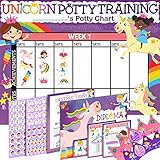 Potty Training Chart for Toddlers Girls, Unicorn Design - Sticker Chart, 4 Week Reward Chart - 213 Cute Stickers, Certificate, Instruction Booklet & Motivational Cards - Bonus Celebratory Crown