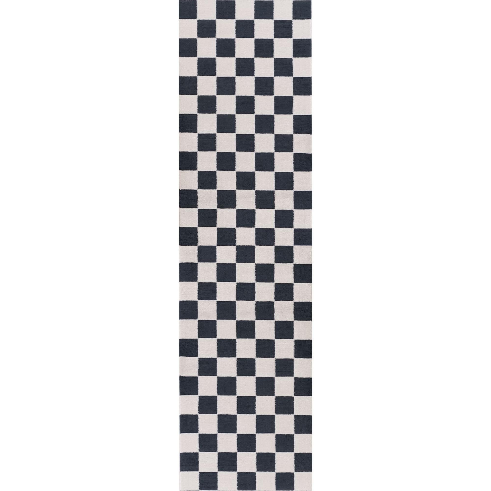 THE RUGS Living Room Rug, Loft Collection – Modern Textured 14mm Soft Pile Area Carpet, Non-Shedding & Easy Care [ Checkerboard Blue, 80x300 cm]