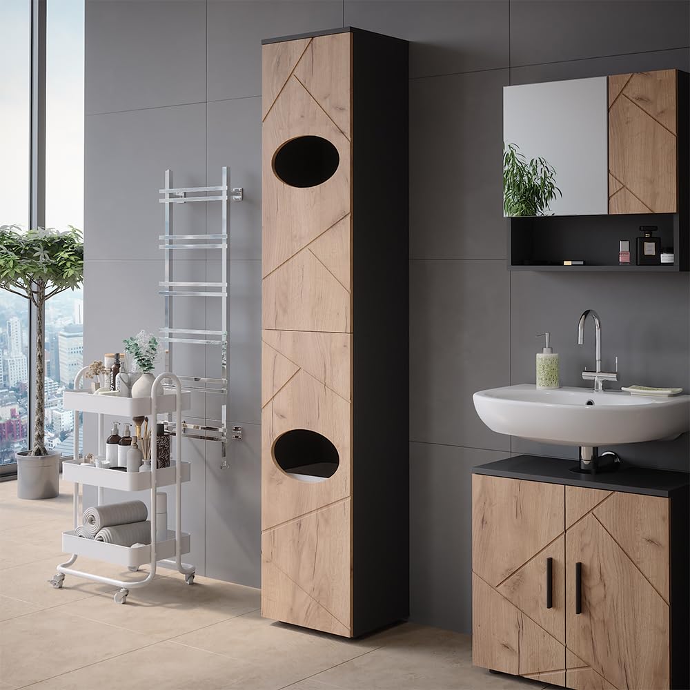 Vicco Armoire à Linge Irma, Anthracite/Chêne doré, 37.2x192cm