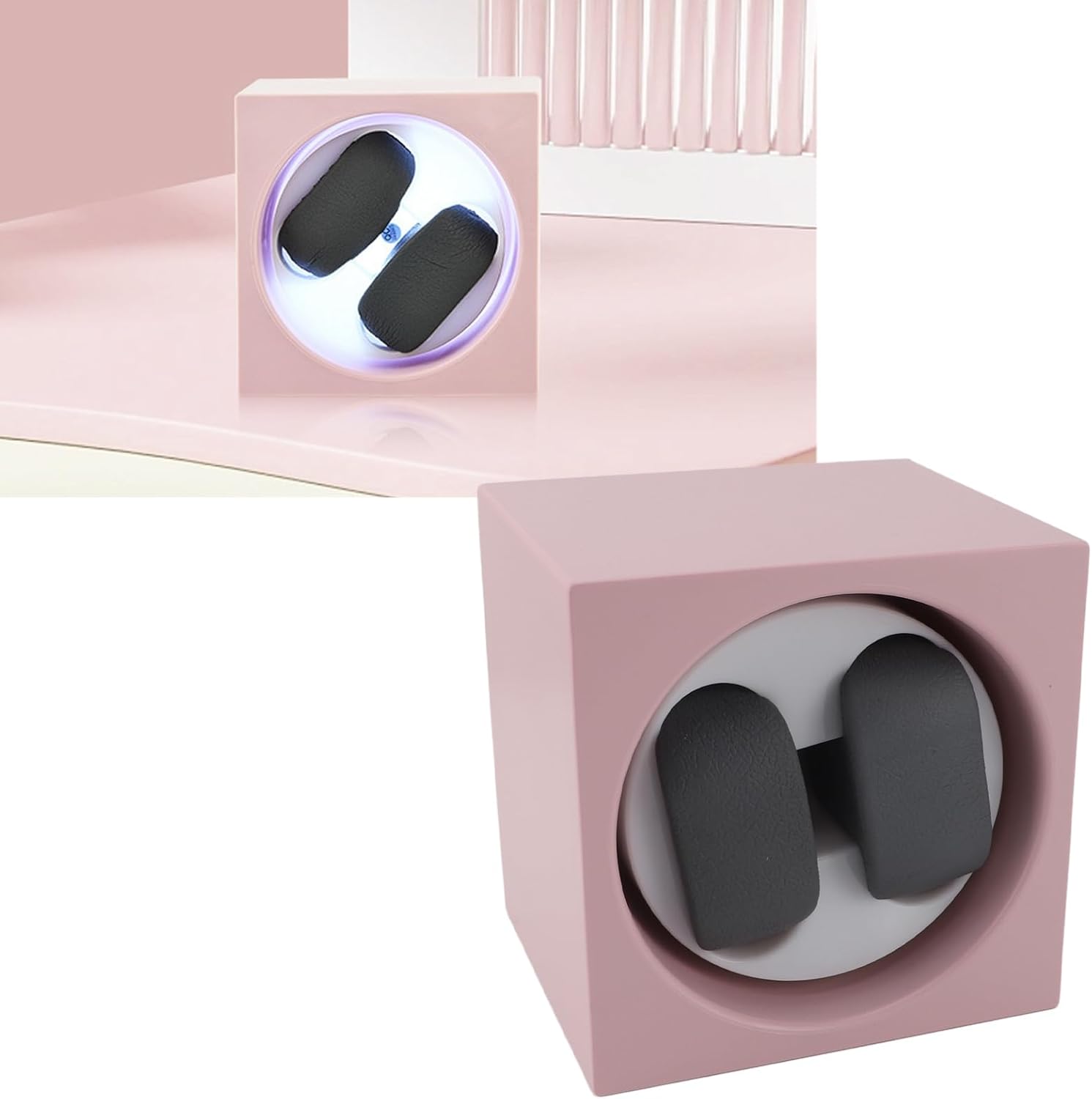 Double Automatic Watch Winder, Smart Watch Winder with LED Light and 2 Adjustable Speeds, Quiet USB Battery Powered Watch Winder for Automatic Watches with Anti Magnetism