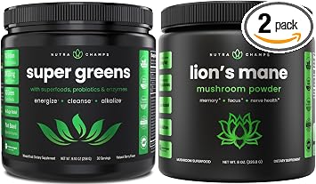 NutraChamps Greens Super Food Powder & Lions Mane Powder
