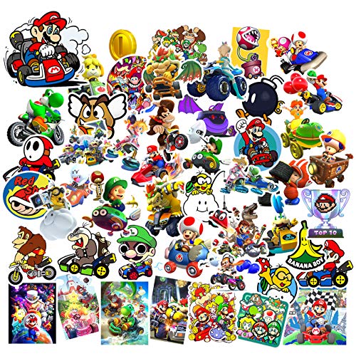 Kilmila Mario Kart Stickers (50Pcs Large Size)Super Mario Merch Party Supplies Toys Gifts Vinyl Decals for Laptop Water Bottle Graffiti Luggage Car Teens Kids