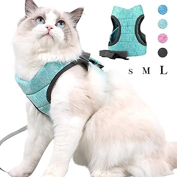Amazon 猫用ハーネス 胴輪 安全首輪 猫リード ペット用ベーシック首輪 歩行補助 引っ張り防止 脱走防止 超軽量51 G未満で M ブルー Yult ハーネス 通販
