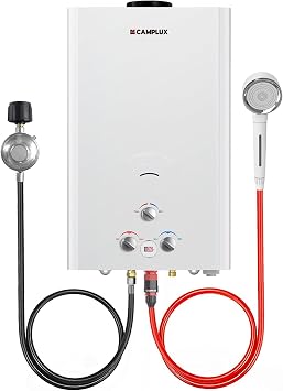 CAMPLUX Outdoor Tankless Water Heater Propane, 4.22 GPM Propane Tankless Water Heater, 16L Outdoor Water Heater for Camping, Remote Cabins, Tiny House & Mobile Home, 110,000 BTU, BW422