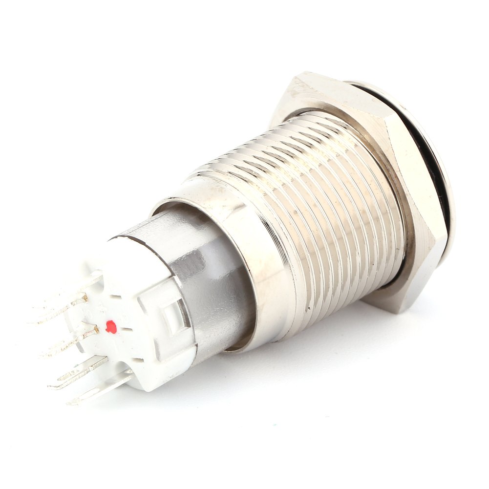 12V 3A Latching Push Button Switch, Keenso 1NO1NC SPDT ON/Off Toggle Switch Power Push Button with Red LED Ring Brass Plating Shell 16mm Car Switches