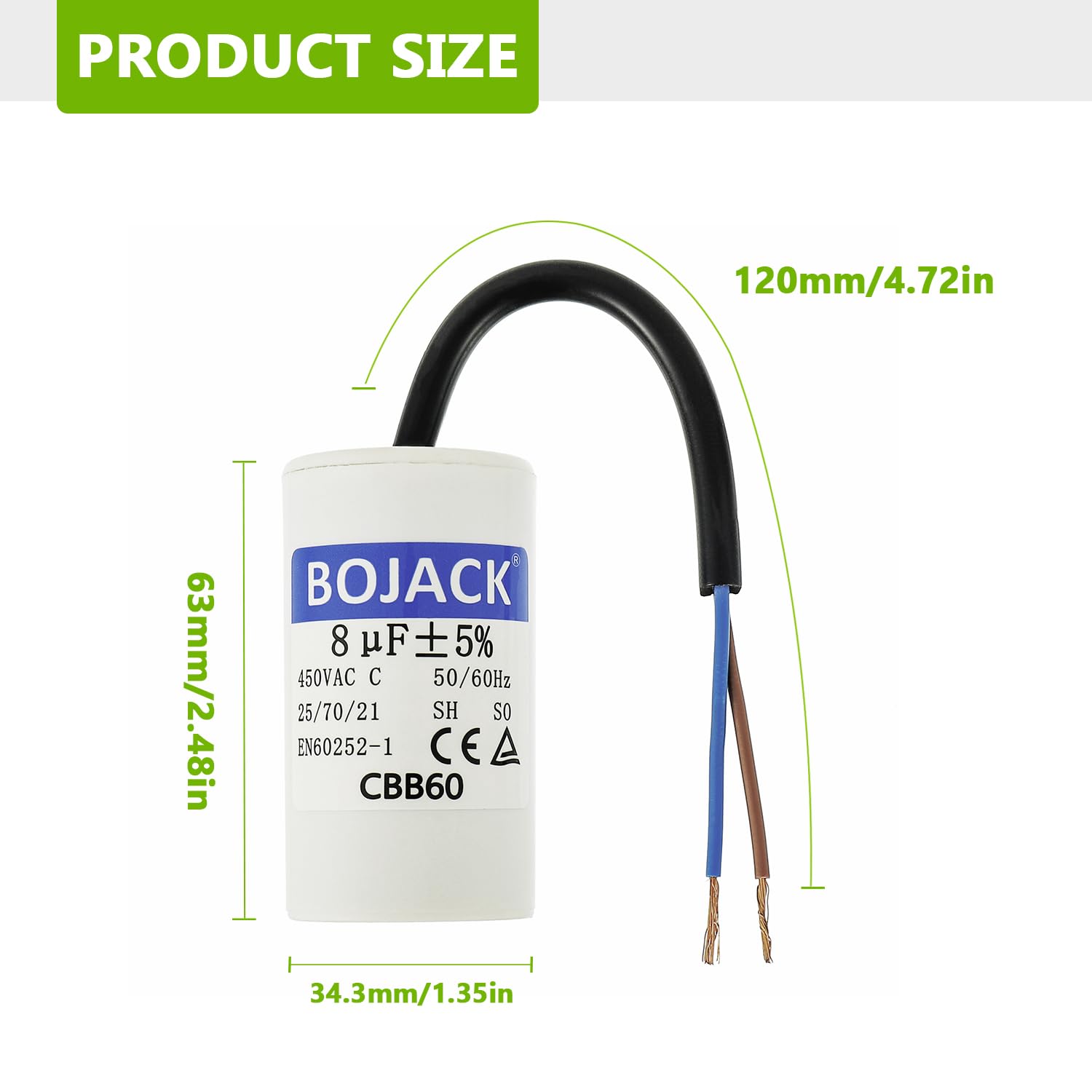 Condensatore Di Avviamento/marcia CBB60 – 60 µF 450V Con Cavi E Dado M8 – System Solutions - Foto 4