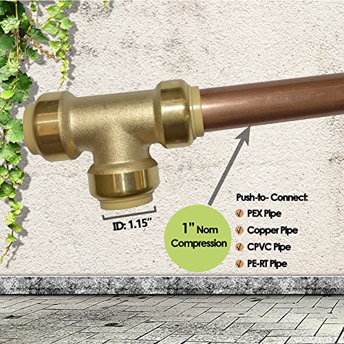 HQMPC 1" Pex fitting Push Fit Plumbing Tee, Push-to-Connect Plumbing Fittings, Brass Pipe Connector T Fittings for Copper, PEX, CPVC, No Pb (2pcs, 1 Inch(1")) by HQMPC - Image 3