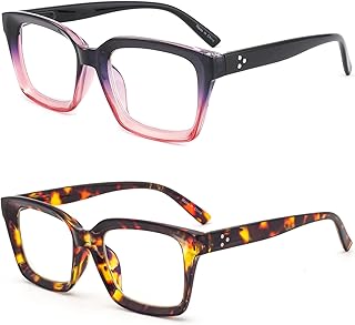 Retro Oversized Blue Light Blocking Reading Glasses for Women Oprah Style Large Thick Frame Ladies Reader with Spring Hinge (Purple/Pink + Tortoise, 3.0)