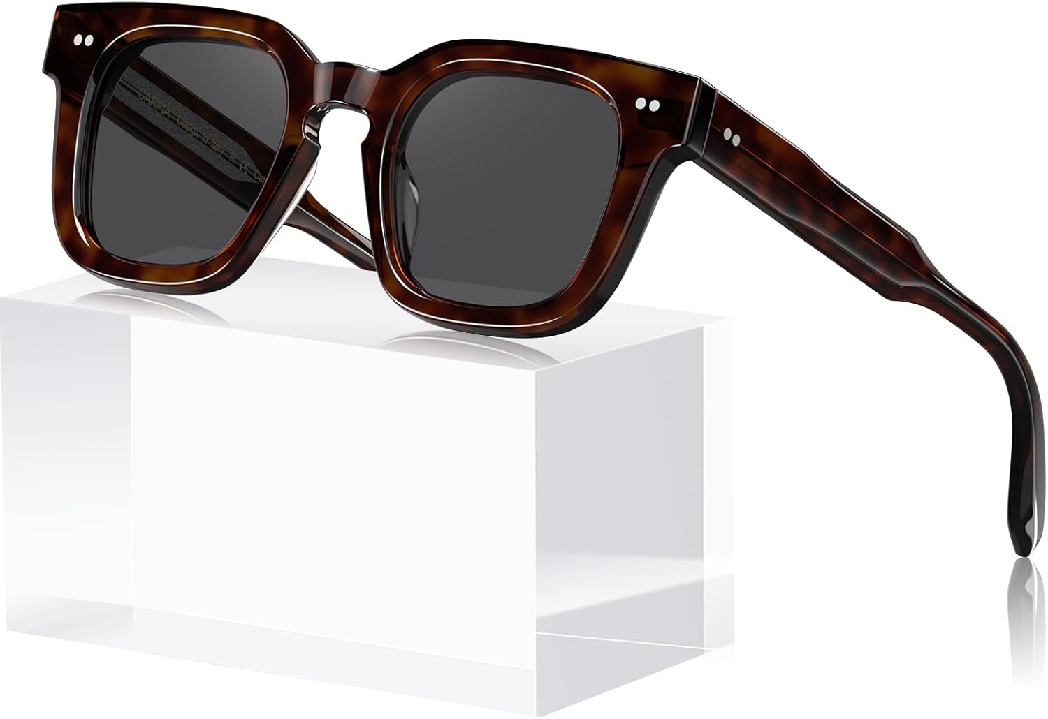 CARFIA Thick Acetate Men's Sunglasses Polarized UV 400 Protection, Retro Square Classic Fashion Cool Driving Shades CA5279