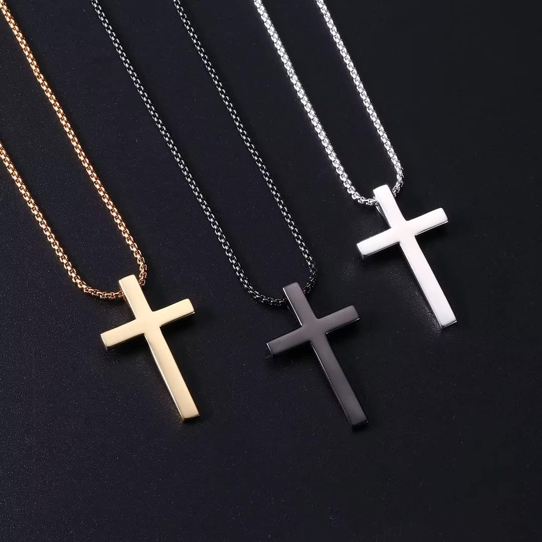 Miniatura 6 de Ursteel 925 Sterling Silver Cross Pendant Cross Necklace for Men, Mens Cross Necklace 18K Gold Black Silver Stainless Steel Chain Necklace for Men