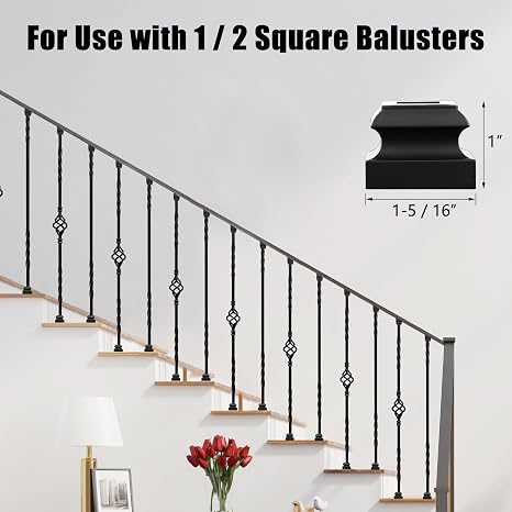 16-Pack Wrought Iron Balusters, 44 Iron Balusters for Staircase, Satin Black Metal Stair Spindles (8 Double Twist + 8 Single Basket)