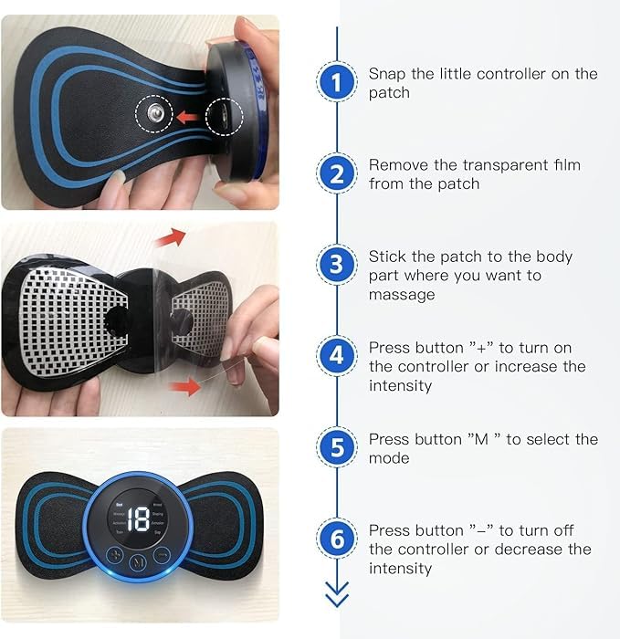 Harshlove Mini Butterfly TENS Massager - 8 Modes, 19 Levels Electric Rechargeable EMS Patch for Shoulder, Neck, Arms, Legs - Portable Pain Relief for Men and Women Harshlove Mini Butterfly TENS Massager - 8 Modes, 19 Levels Electric Rechargeable EMS Patch for Shoulder, Neck, Arms, Legs - Portable Pain Relief for Men and Women