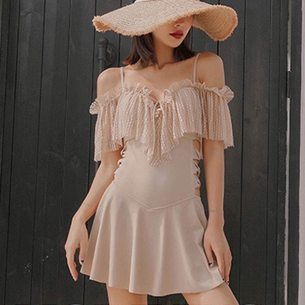 Dwuczęściowy strój kąpielowy damski jednoczęściowy kostium kąpielowy w stylu vintage z odkrytymi ramionami i marszczonymi kostiumami kąpielowymi Bikini Set (niebieski XL)