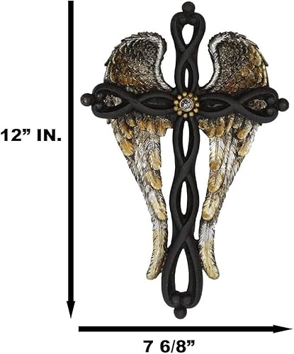 Vista 2 de Ebros Gift Alas de ángel dorado con nudo trenzado negro decoración cruz placa angelical diseño inspirador colgante cruces decorativas