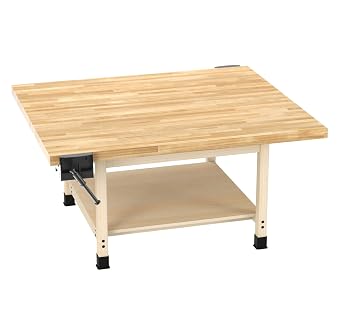 Diversified Spaces 4-Station Wood Workbench with 2 Vises,64x54