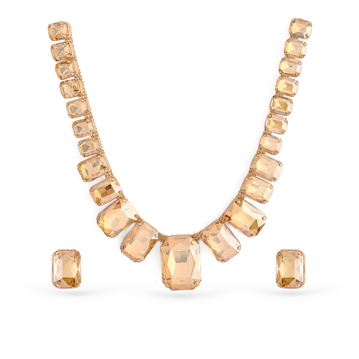 Rubans 18K Gold Plated Champagne Golden Crystal Zicronia Studded Statement Necklace Set